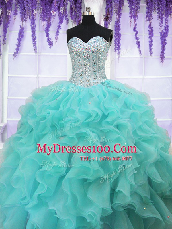 Delicate Sleeveless Ruffles and Sequins Lace Up 15th Birthday Dress