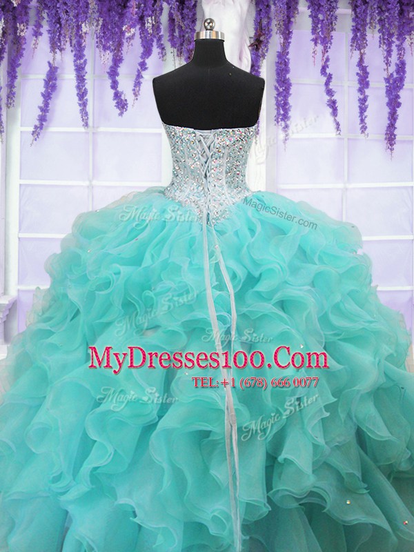Delicate Sleeveless Ruffles and Sequins Lace Up 15th Birthday Dress