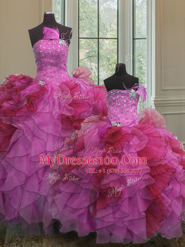Ball Gowns Sweet 16 Quinceanera Dress Multi-color Strapless Organza Sleeveless Floor Length Lace Up