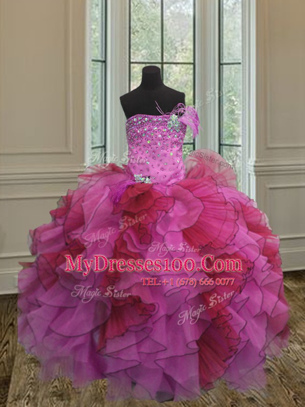 Ball Gowns Sweet 16 Quinceanera Dress Multi-color Strapless Organza Sleeveless Floor Length Lace Up