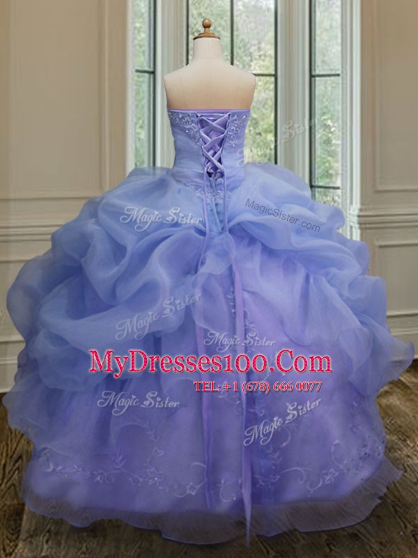 Cute Blue Sleeveless Embroidery and Pick Ups Floor Length Sweet 16 Dress