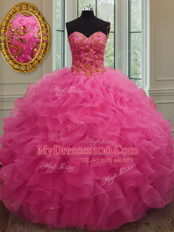 Elegant Organza Sleeveless Floor Length Ball Gown Prom Dress and Beading and Ruffles