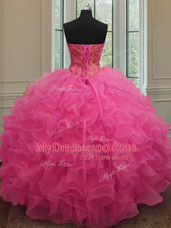 Elegant Organza Sleeveless Floor Length Ball Gown Prom Dress and Beading and Ruffles