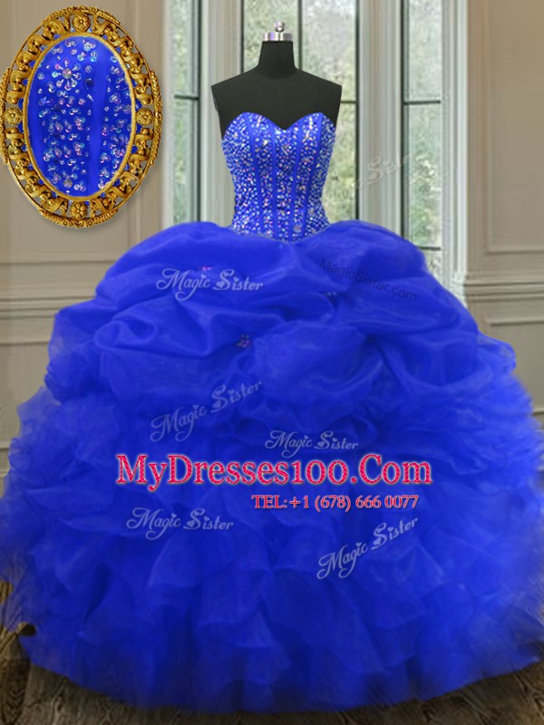 Colorful Sleeveless Lace Up Floor Length Beading and Ruffles and Pick Ups Quince Ball Gowns