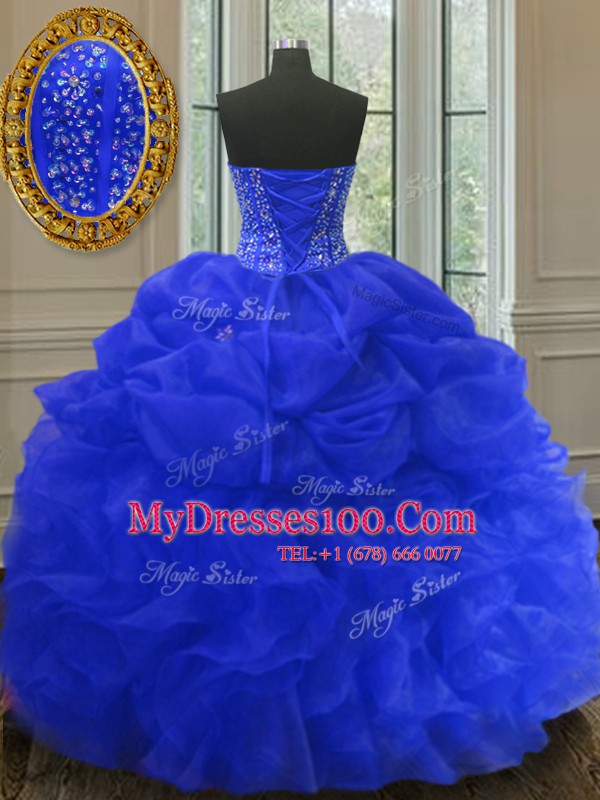 Colorful Sleeveless Lace Up Floor Length Beading and Ruffles and Pick Ups Quince Ball Gowns