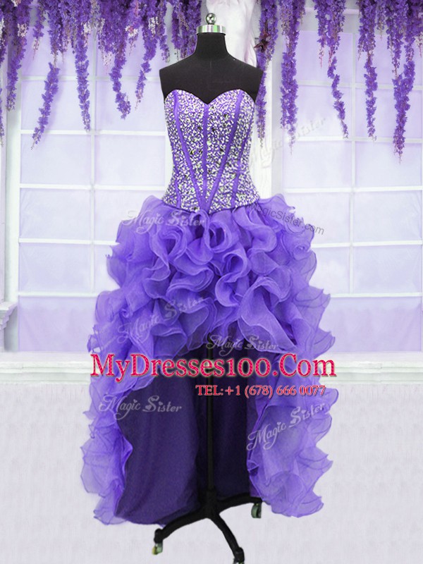 Dazzling Four Piece Lavender Sleeveless Floor Length Embroidery and Ruffles and Ruffled Layers and Sashes ribbons Lace Up Quinceanera Gowns