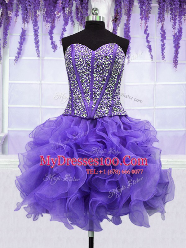 Dazzling Four Piece Lavender Sleeveless Floor Length Embroidery and Ruffles and Ruffled Layers and Sashes ribbons Lace Up Quinceanera Gowns