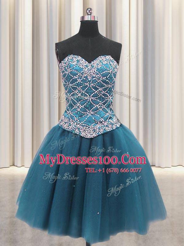 Three Piece Floor Length Lace Up Sweet 16 Dresses Teal for Military Ball and Sweet 16 and Quinceanera with Beading and Ruffles