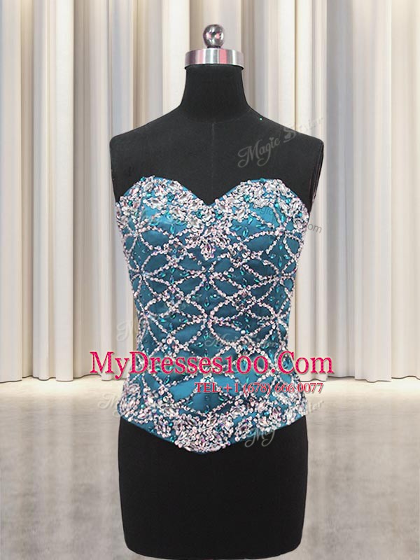 Three Piece Floor Length Lace Up Sweet 16 Dresses Teal for Military Ball and Sweet 16 and Quinceanera with Beading and Ruffles
