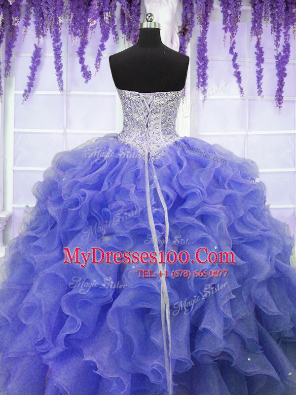 Shining Organza Sleeveless Floor Length Sweet 16 Quinceanera Dress and Ruffles and Sequins