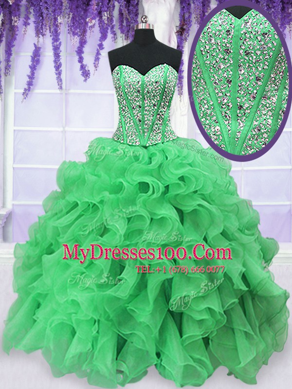 Free and Easy Sleeveless Lace Up Floor Length Beading and Ruffles Ball Gown Prom Dress