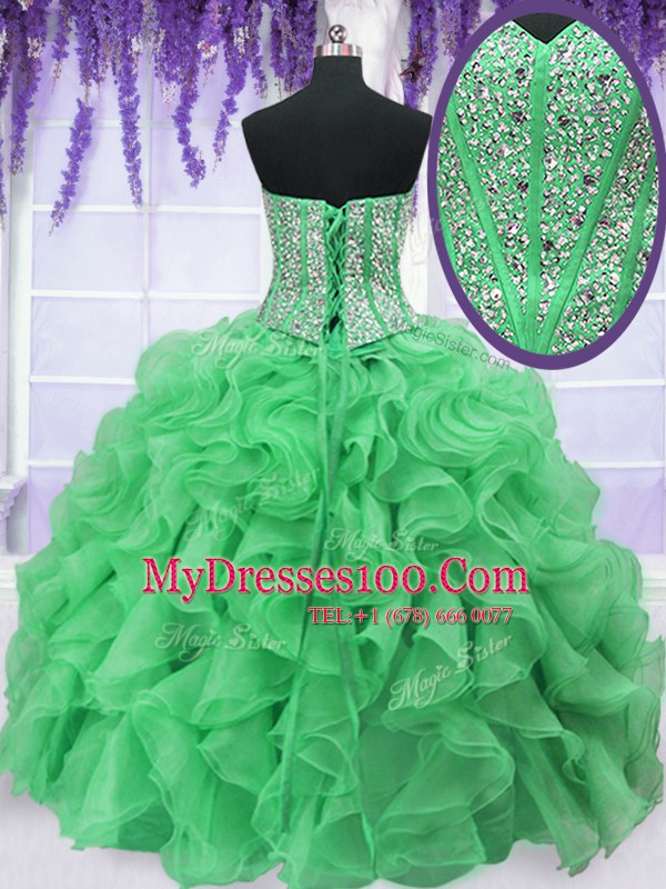 Free and Easy Sleeveless Lace Up Floor Length Beading and Ruffles Ball Gown Prom Dress