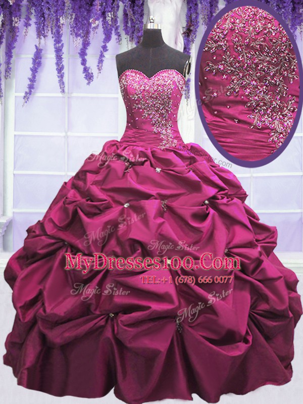 Fuchsia Sweetheart Lace Up Beading and Appliques and Pick Ups Ball Gown Prom Dress Sleeveless