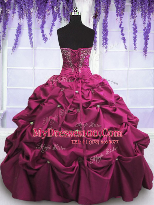 Fuchsia Sweetheart Lace Up Beading and Appliques and Pick Ups Ball Gown Prom Dress Sleeveless