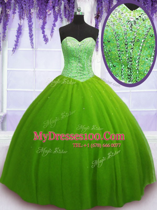 Amazing Ball Gowns Beading Vestidos de Quinceanera Lace Up Tulle Sleeveless Floor Length