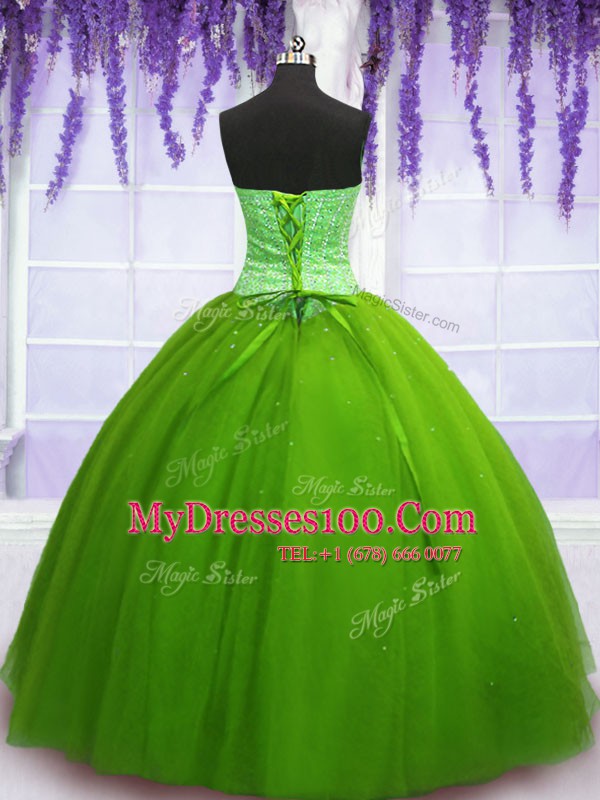 Amazing Ball Gowns Beading Vestidos de Quinceanera Lace Up Tulle Sleeveless Floor Length