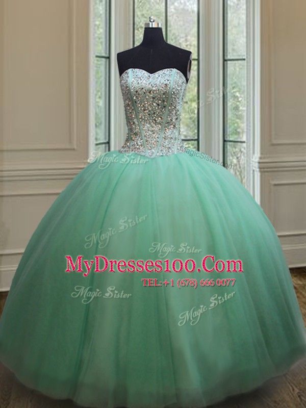 New Style Ball Gowns Quinceanera Dress Apple Green Sweetheart Tulle Sleeveless Floor Length Lace Up