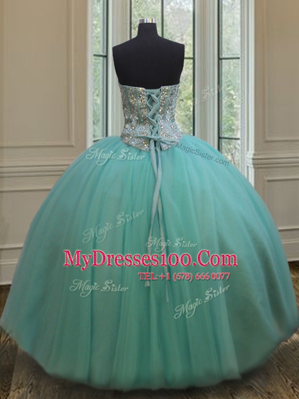 New Style Ball Gowns Quinceanera Dress Apple Green Sweetheart Tulle Sleeveless Floor Length Lace Up