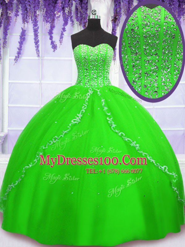 Exquisite Ball Gowns Quinceanera Gowns Sweetheart Tulle Sleeveless Floor Length Lace Up