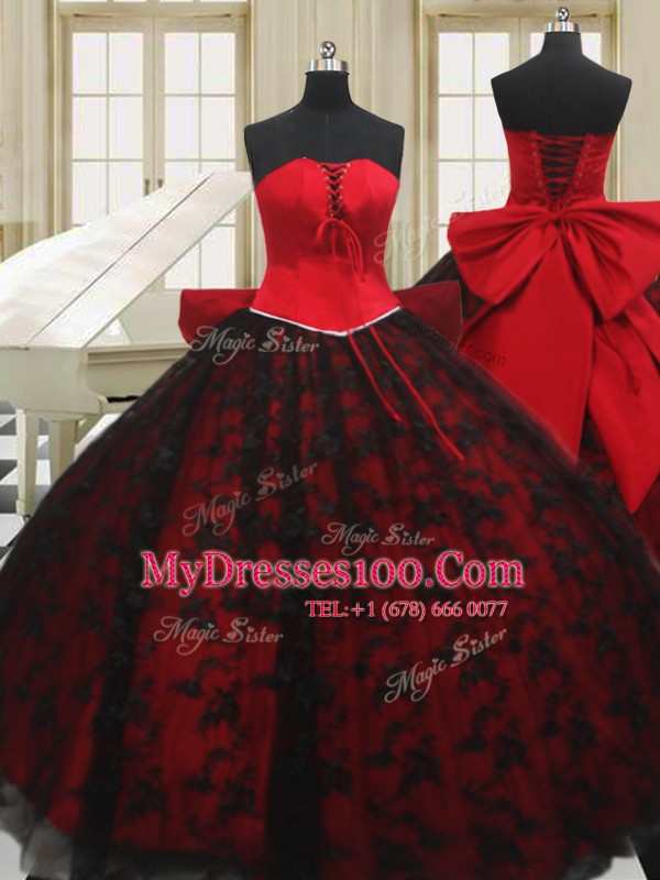 Adorable Floor Length Ball Gowns Sleeveless Red Sweet 16 Quinceanera Dress Lace Up