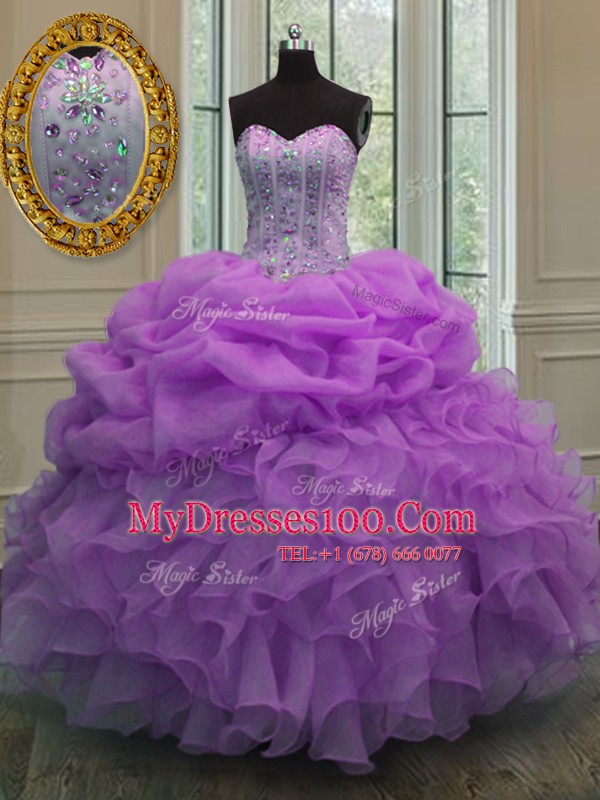 Custom Designed Sleeveless Beading and Pick Ups Lace Up Ball Gown Prom Dress