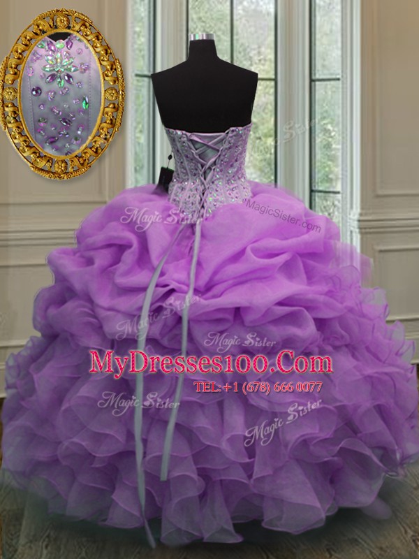 Custom Designed Sleeveless Beading and Pick Ups Lace Up Ball Gown Prom Dress