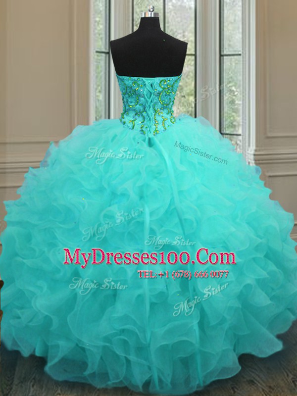Sleeveless Lace Up Floor Length Beading and Ruffles 15th Birthday Dress