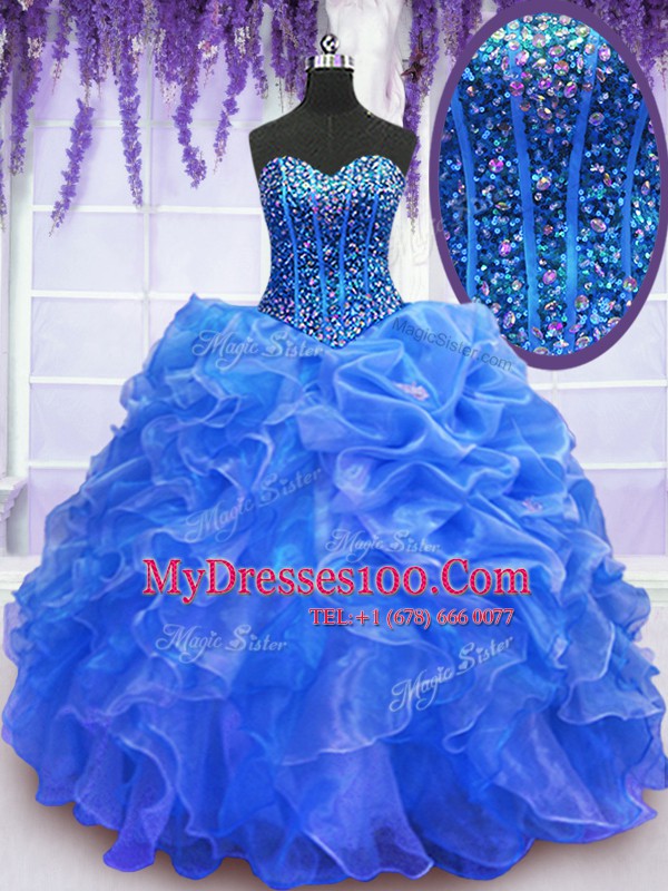 Organza Sleeveless Floor Length 15 Quinceanera Dress and Beading and Ruffles