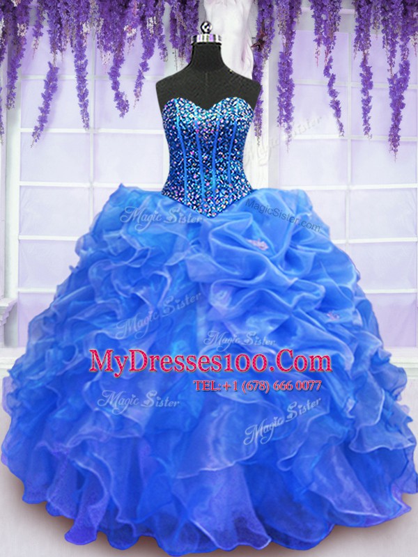 Organza Sleeveless Floor Length 15 Quinceanera Dress and Beading and Ruffles