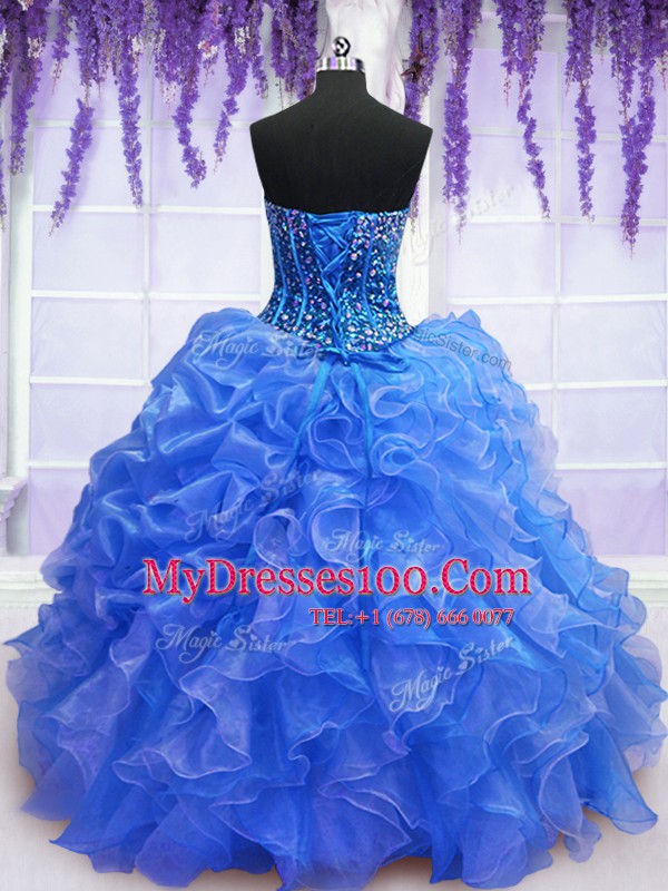 Organza Sleeveless Floor Length 15 Quinceanera Dress and Beading and Ruffles