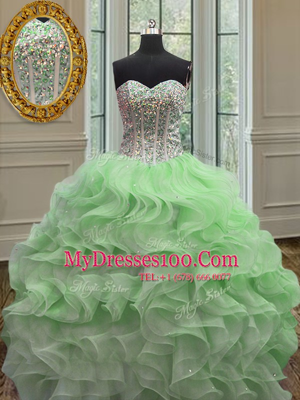 Traditional Sweetheart Lace Up Beading and Ruffles Quinceanera Dresses Sleeveless