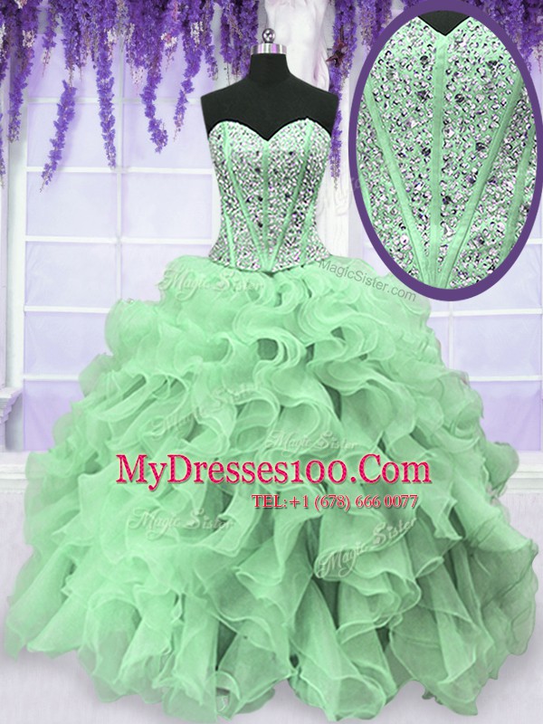 Artistic Apple Green Sweet 16 Quinceanera Dress Military Ball and Sweet 16 and Quinceanera and For with Beading and Ruffles Sweetheart Sleeveless Lace Up