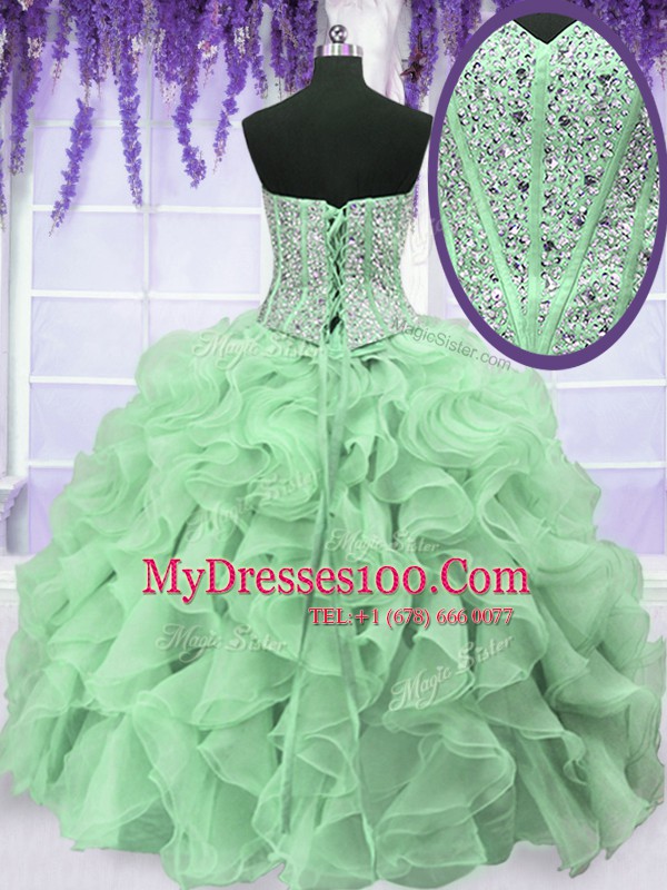 Artistic Apple Green Sweet 16 Quinceanera Dress Military Ball and Sweet 16 and Quinceanera and For with Beading and Ruffles Sweetheart Sleeveless Lace Up