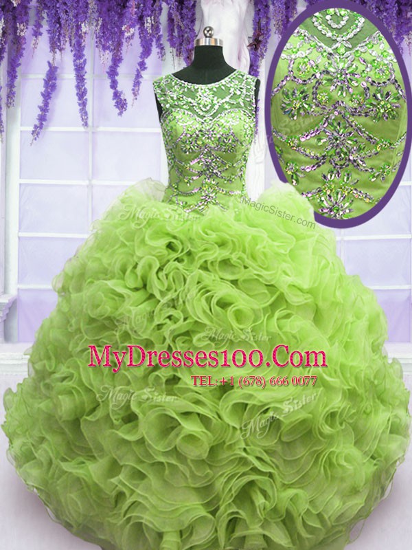 Ball Gowns Quinceanera Gown Scoop Organza Sleeveless Floor Length Lace Up