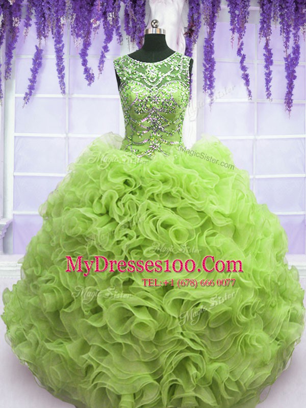 Ball Gowns Quinceanera Gown Scoop Organza Sleeveless Floor Length Lace Up