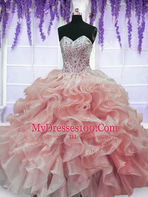 Perfect Organza Sleeveless Floor Length Vestidos de Quinceanera and Beading and Ruffles