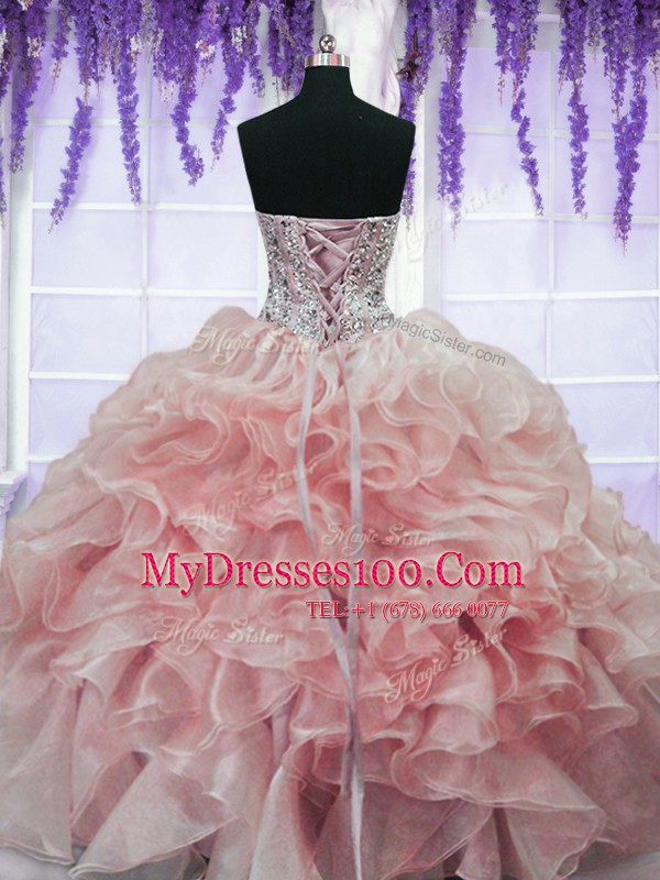 Perfect Organza Sleeveless Floor Length Vestidos de Quinceanera and Beading and Ruffles