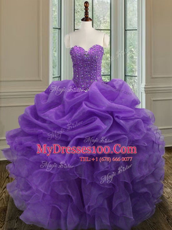 Most Popular Sleeveless Beading and Ruffles Lace Up Quinceanera Gown