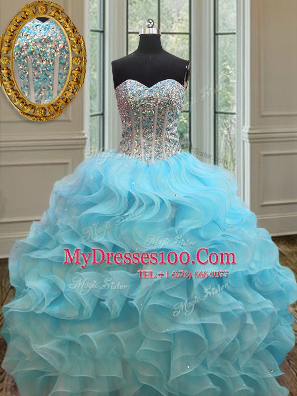 Designer Beading and Ruffles Sweet 16 Dresses Baby Blue Lace Up Sleeveless Floor Length