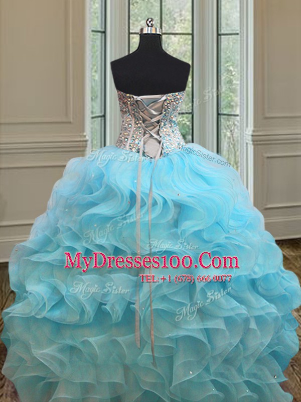 Designer Beading and Ruffles Sweet 16 Dresses Baby Blue Lace Up Sleeveless Floor Length