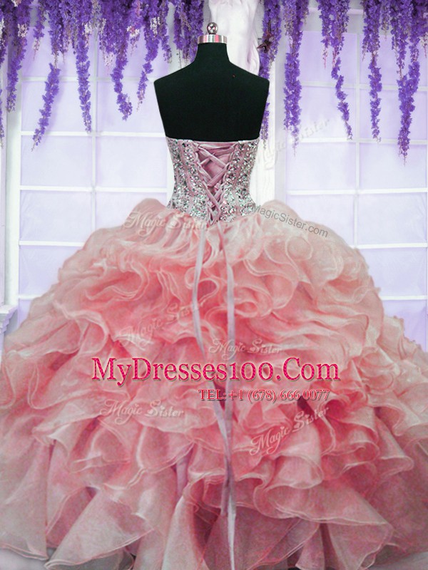 Shining Floor Length Ball Gowns Sleeveless Red Quinceanera Dress Lace Up