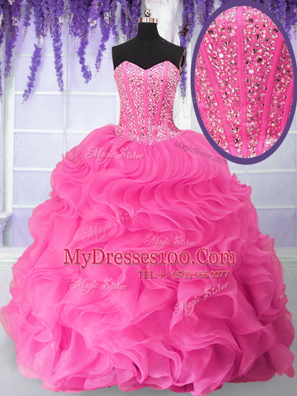 Fabulous Sleeveless Lace Up Floor Length Beading and Ruffles Sweet 16 Quinceanera Dress