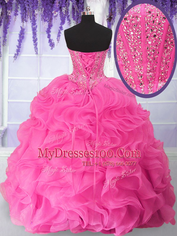 Fabulous Sleeveless Lace Up Floor Length Beading and Ruffles Sweet 16 Quinceanera Dress