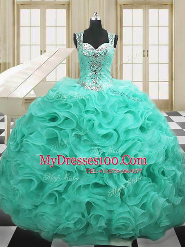 Graceful Straps Organza Sleeveless Floor Length 15 Quinceanera Dress and Beading and Ruffles