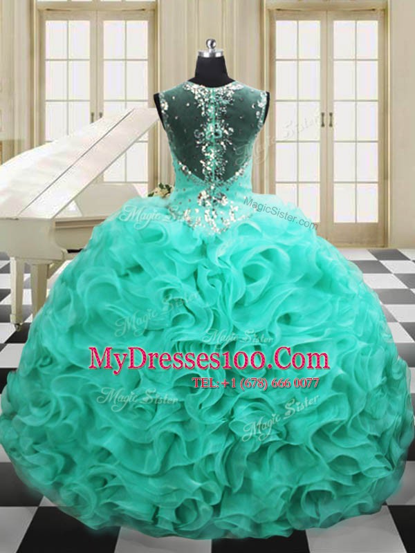 Graceful Straps Organza Sleeveless Floor Length 15 Quinceanera Dress and Beading and Ruffles