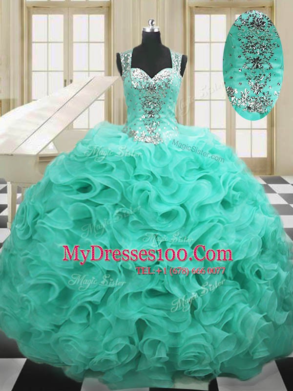 Graceful Straps Organza Sleeveless Floor Length 15 Quinceanera Dress and Beading and Ruffles