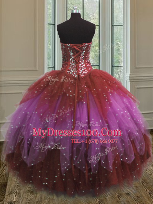 Custom Made Multi-color 15 Quinceanera Dress Military Ball and Sweet 16 and Quinceanera and For with Beading and Ruffles and Sequins Sweetheart Sleeveless Lace Up