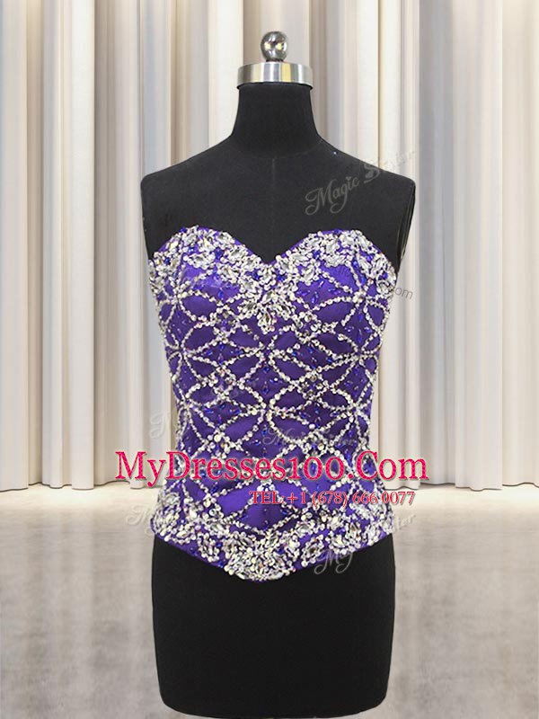 Noble Three Piece Floor Length Purple Sweet 16 Quinceanera Dress Tulle Sleeveless Beading and Sequins