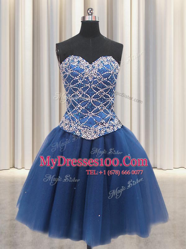 Hot Selling Three Piece Blue Sweetheart Lace Up Beading and Sequins Quinceanera Gowns Sleeveless