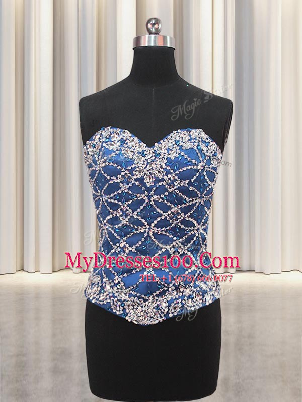 Hot Selling Three Piece Blue Sweetheart Lace Up Beading and Sequins Quinceanera Gowns Sleeveless